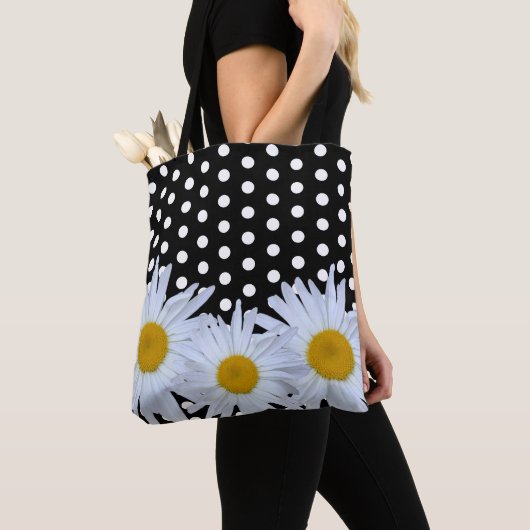 Girly Chic White Polka Dots Black Daisy Tasche (Von Nahem)
