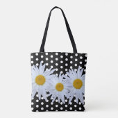 Girly Chic White Polka Dots Black Daisy Tote Bag Tasche (Rückseite)