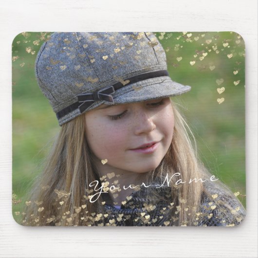 Girly Child Foto Golden Confetti Herz Süß Mousepad (Vorne)