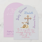 Girly Christian Grey Mauve Lamb Pastel Cross  Einladung (Vorne/Hinten)