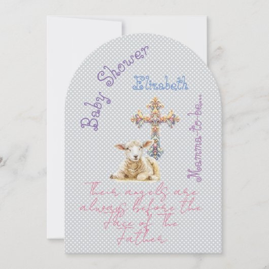 Girly Christian Grey Mauve Lamb Pastel Cross  Einladung (Vorderseite)