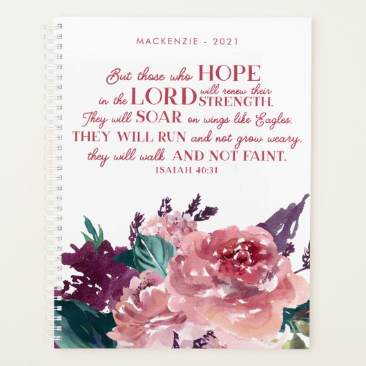 Girly Christlich Bible Verse Isaiah 40 Pink Floral Planer (Vorderseite)