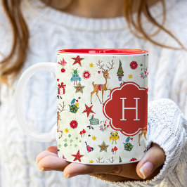 Girly Christmas Reindeer | Monogram Two Tone Tasse