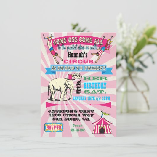 GIrly Circus Poster Style Party Einladungen (Stehend Vorderseite)