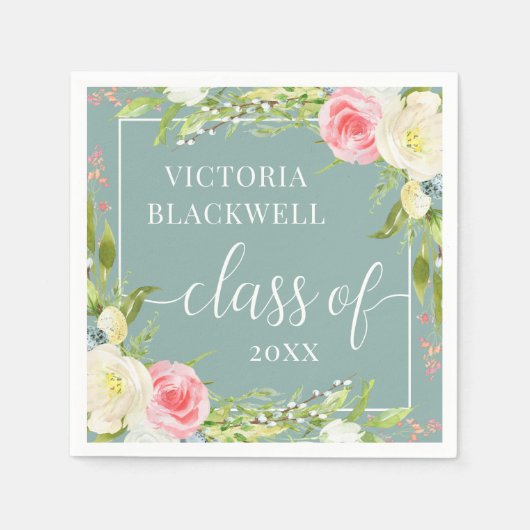 Girly Class of 2022 Greenery Blume Abschluss Serviette (Vorderseite)