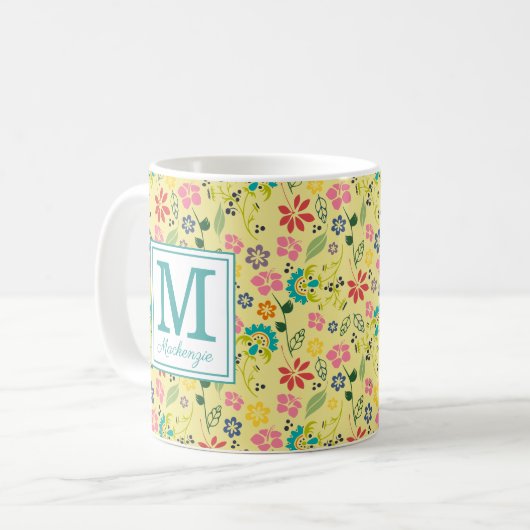 Girly Colorful Boho Spring Flowers Monogram Kaffeetasse (Vorderseite Links)