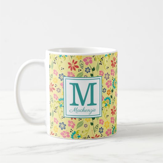 Girly Colorful Boho Spring Flowers Monogram Kaffeetasse (Links)