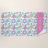 Girly Colorful Dot Blume Muster Personalisiert Strandtuch (Vorderseite)