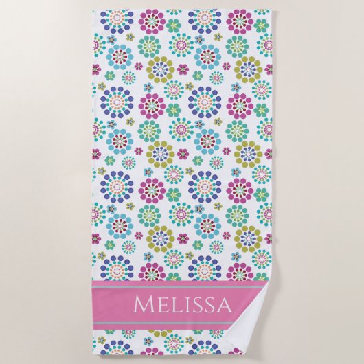 Girly Colorful Dot Blume Muster Personalisiert Strandtuch (Vorderseite)