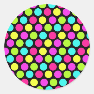 Girly Colorful Fun Neon Polka Dots Muster Runder Aufkleber