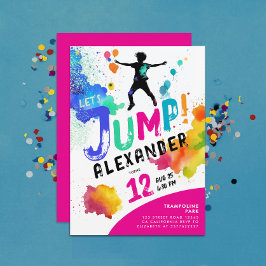 Girly Colorful Pink Trampoline Jump Bounce Party Einladung