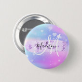 Girly Colorful Unicorn Rainbow Hearts Monogram Button (Vorne & Hinten)