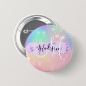 Girly Colorful Unicorn Rainbow Hearts Monogram Button (Vorne & Hinten)