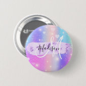Girly Colorful Unicorn Rainbow Hearts Monogram Button (Vorne & Hinten)