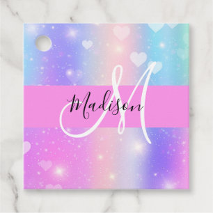 Girly Colorful Unicorn Rainbow Hearts Monogram Geschenkanhänger