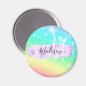 Girly Colorful Unicorn Rainbow Hearts Monogram Magnet (Vorderseite/Rückseite)