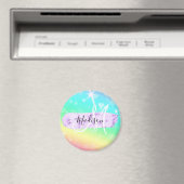 Girly Colorful Unicorn Rainbow Hearts Monogram Magnet (In Situ (Geschirrspüler))