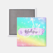 Girly Colorful Unicorn Rainbow Hearts Monogram Magnet (Vorderseite/Rückseite)
