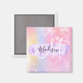 Girly Colorful Unicorn Rainbow Hearts Monogram Magnet (Vorderseite/Rückseite)