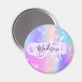 Girly Colorful Unicorn Rainbow Hearts Monogram Magnet (Vorderseite/Rückseite)