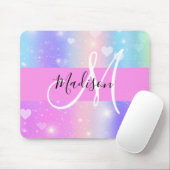 Girly Colorful Unicorn Rainbow Hearts Monogram Mousepad (Mit Mouse)