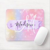 Girly Colorful Unicorn Rainbow Hearts Monogram Mousepad (Mit Mouse)