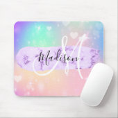 Girly Colorful Unicorn Rainbow Hearts Monogram Mousepad (Mit Mouse)