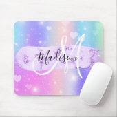 Girly Colorful Unicorn Rainbow Hearts Monogram Mousepad (Mit Mouse)