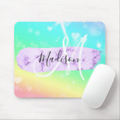 Girly Colorful Unicorn Rainbow Hearts Monogram Mousepad (Mit Mouse)