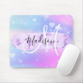 Girly Colorful Unicorn Rainbow Hearts Monogram Mousepad (Mit Mouse)