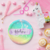 Girly Colorful Unicorn Rainbow Hearts Monogram Pappteller (Party)