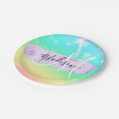 Girly Colorful Unicorn Rainbow Hearts Monogram Pappteller (Schrägansicht)