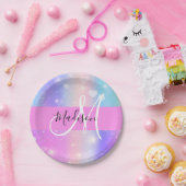 Girly Colorful Unicorn Rainbow Hearts Monogram Pappteller (Party)