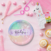 Girly Colorful Unicorn Rainbow Hearts Monogram Pappteller (Party)