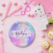 Girly Colorful Unicorn Rainbow Hearts Monogram Pappteller (Party)