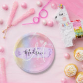 Girly Colorful Unicorn Rainbow Hearts Monogram Pappteller (Party)