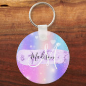 Girly Colorful Unicorn Rainbow Hearts Monogram Schlüsselanhänger (Vorderseite)