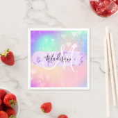 Girly Colorful Unicorn Rainbow Hearts Monogram Serviette (Beispiel)