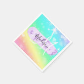Girly Colorful Unicorn Rainbow Hearts Monogram Serviette (Ecke)