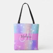 Girly Colorful Unicorn Rainbow Hearts Monogram Tasche (Rückseite)