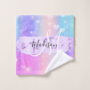 Girly Colorful Unicorn Rainbow Hearts Monogram Waschlappen