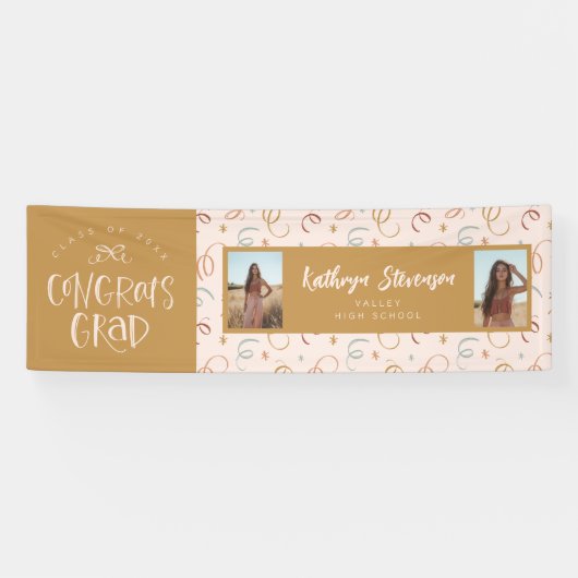 Girly Confetti 2 Foto Glückwunschs Grad Party Bann Banner (Horizontal)