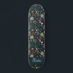 Girly & Cool Modern Navy Blue Botanic Blume Skateboard<br><div class="desc">Dieses moderne und coole Kinderskateboard-Design zeichnet sich durch eine Blume im Garten aus,  mit einem einzigartigen botanischen und Blume-Druck auf marineblau Hintergrund und kann mit Ihrem Mädchennamen personalisiert werden. Die perfekte Girl-Blume für jeden Skateboardfans.</div>