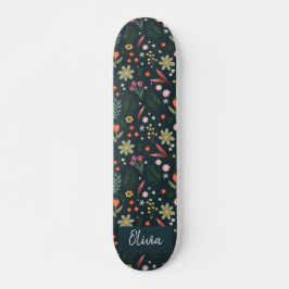 Girly & Cool Modern Navy Blue Botanic Blume Skateboard
