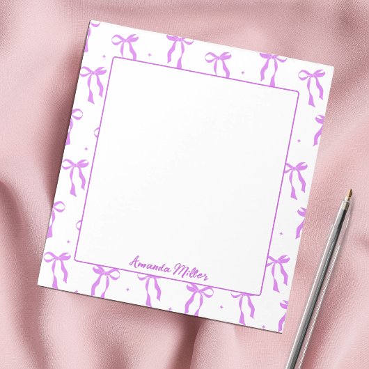 Girly Coquette Aesthetic Purple Bow Monogram Notizblock
