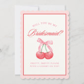 Girly Coquette Bow Cherry Bridesmaid Vorschlagkart Einladung (Vorderseite)