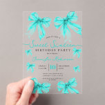 Girly Coquette Bow Sweet 16 Birthday Turquoise  Acryleinladungen<br><div class="desc">Celebrate in Style with Girly Coquette Bow Sweet 16 Invitation. Make your Sweet 16 party unforgettable with the Girly Coquette Bow invitation. Customize with your party details for a chic and elegant touch.</div>