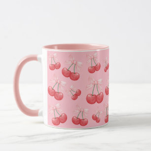Girly Coquette Cherry Bow Print Pink Tasse