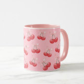 Girly Coquette Cherry Bow Print Pink Tasse (VorderseiteRechts)