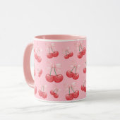 Girly Coquette Cherry Bow Print Pink Tasse (Vorderseite Links)